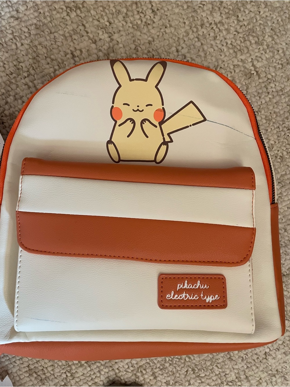 Pikachu Mini Leather Backpack orange and white